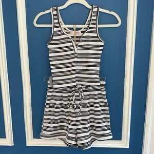 Blue Blush 2 Piece Set Knit Tank Shorts White Black Stripe - Size Small